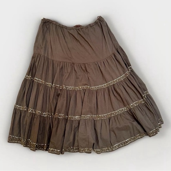 SOLD Vintage Women’s Y2K Boho Fairy Brown Beaded Tiered Midi Maxi Skirt XL - Picture 2 of 7